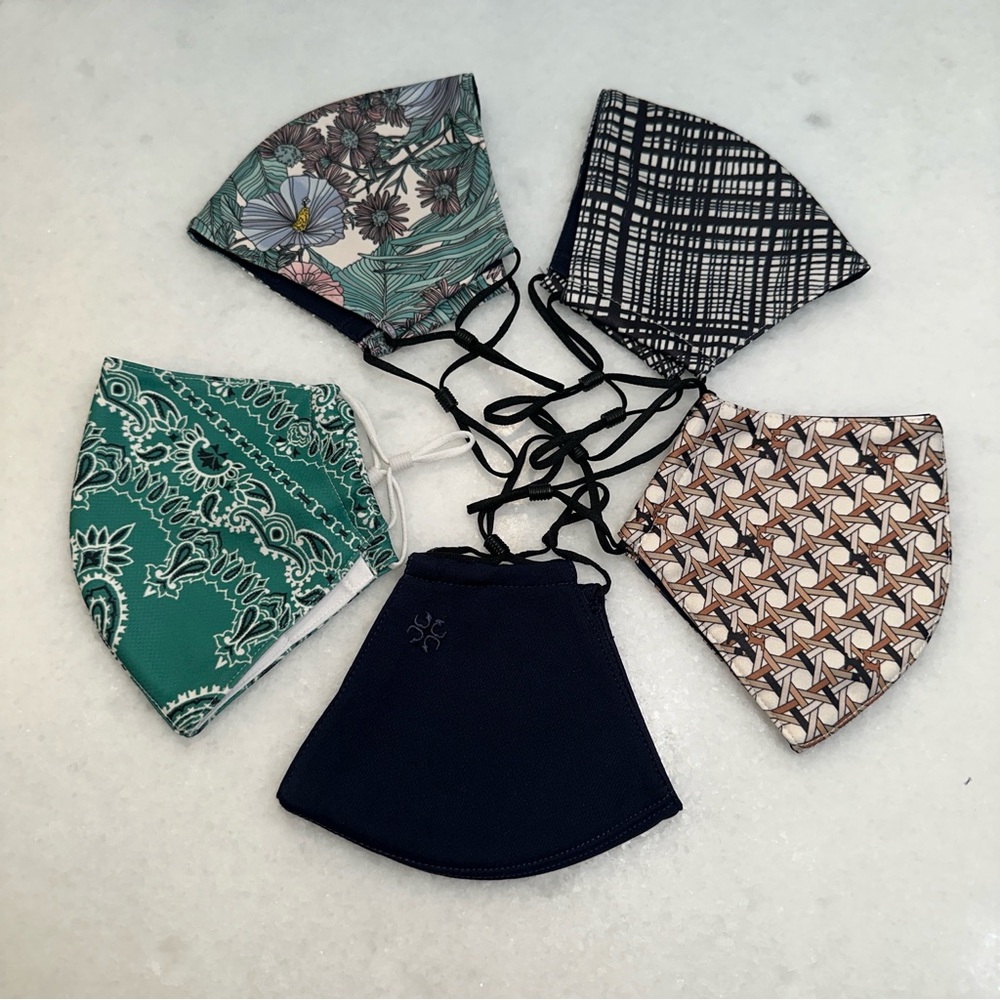Set of 5 Tory Burch Silky Face Masks Logo Floral Geometric Adjustable Wire SET#2